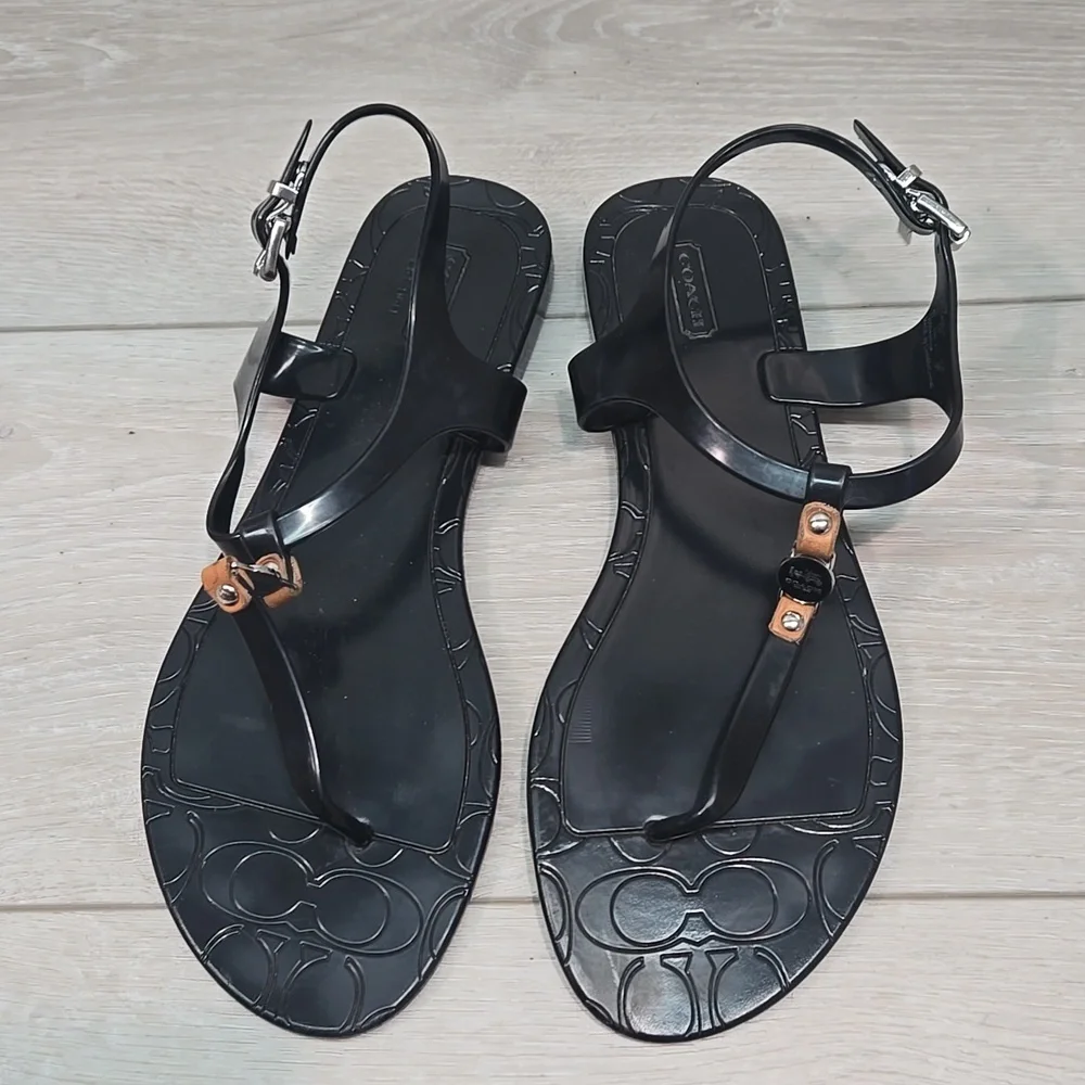 Coach Piccadilly Jelly Hard Rubber Women's Sandals Thong Slide Beach Shoes Sz 8B - Picture 3 of 11